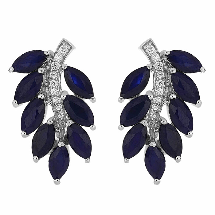 Náušnice stříbrné s broušenými modrými safíry a zirkony Ag 925 016771 SAF - 2,2 cm, 6,3 g