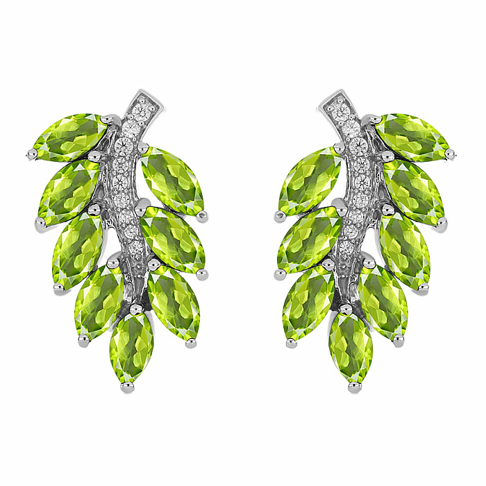 Náušnice stříbrné s broušenými olivíny a zirkony Ag 925 016771 PD - 2,2 cm, 6,3 g