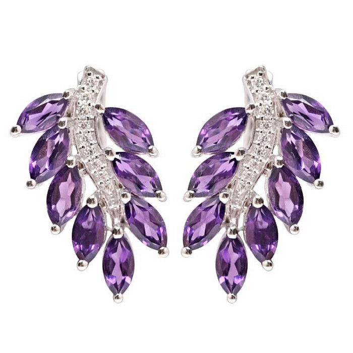 Náušnice stříbrné s broušenými africkými ametysty a zirkony Ag 925 016771 AFAM - 2,1 cm, 5,7 g