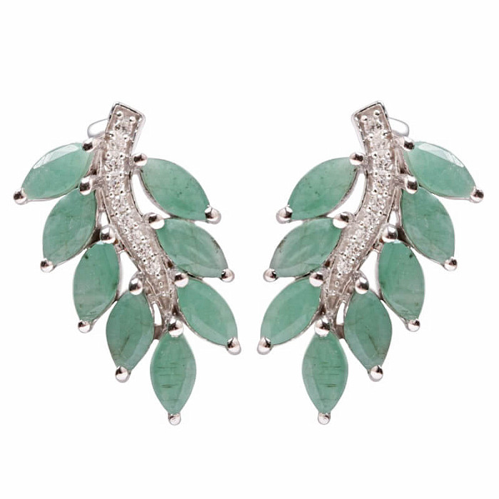 Náušnice stříbrné s broušenými smaragdy a zirkony Ag 016771 EM - 2,1 cm, 5,7 g