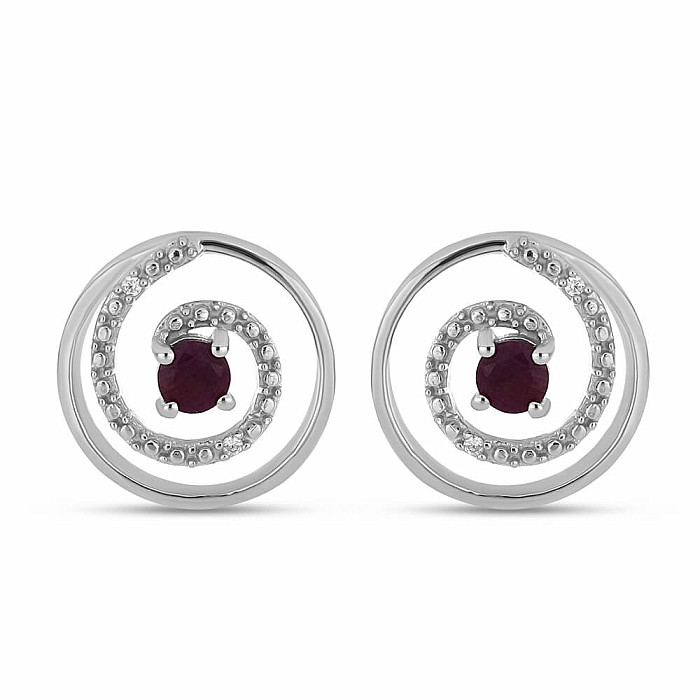 Náušnice stříbrné s broušenými rubíny a zirkony Ag 925 020614 RB - 1,5 cm, 3,2 g