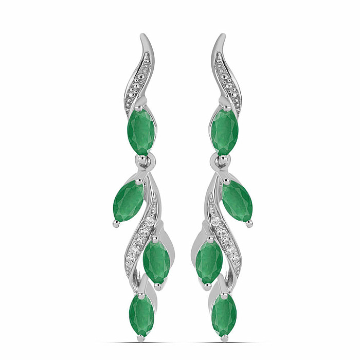 Náušnice stříbrné s broušenými smaragdy a zirkony Ag 022211 EM - 3,7 cm, 5 g