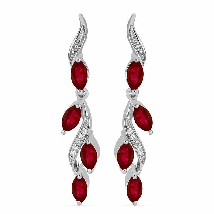 Náušnice stříbrné s broušenými rubíny a zirkony Ag 925 022211 RB - 3,7 cm, 5 g