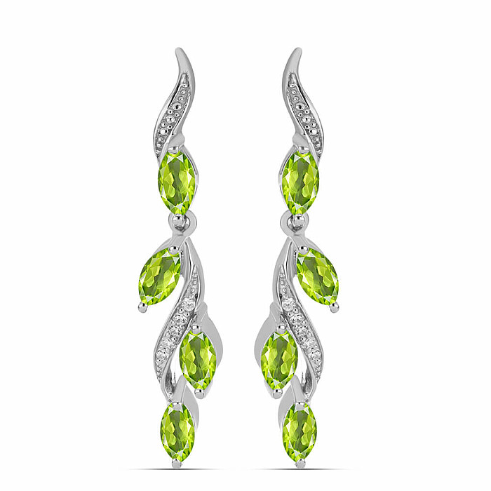 Náušnice stříbrné s broušenými olivíny a zirkony Ag 925 022211 PD - 3,7 cm, 5 g