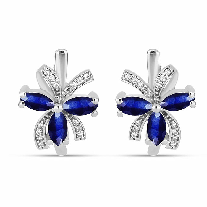 Náušnice stříbrné s broušenými modrými safíry Ag 925 026541 SAF - 1,8 cm, 5,5 g