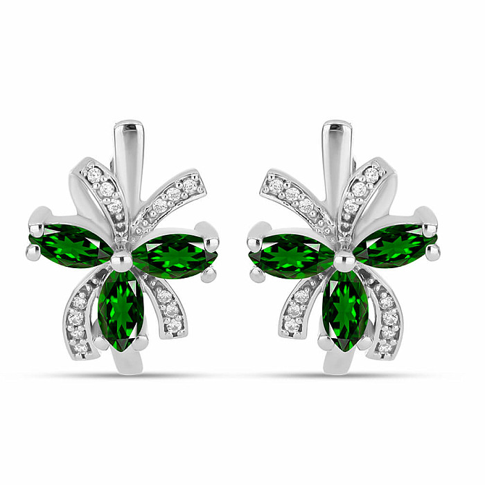 Náušnice stříbrné s broušenými chromdiopsidy a zirkony Ag 925 026541 DIO - 1,8 cm, 5,5 g