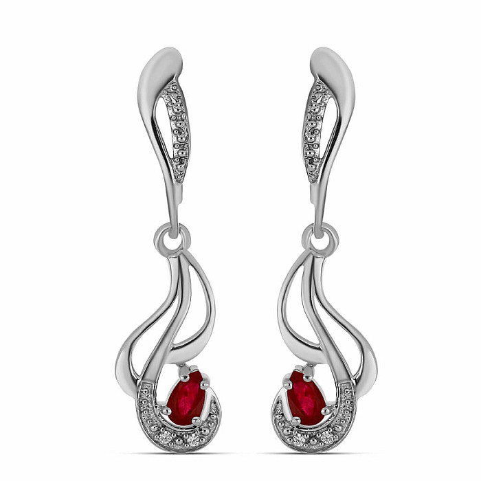 Náušnice stříbrné s broušenými rubíny a zirkony Ag 925 029264 RB - 3,5 cm, 4,3 g