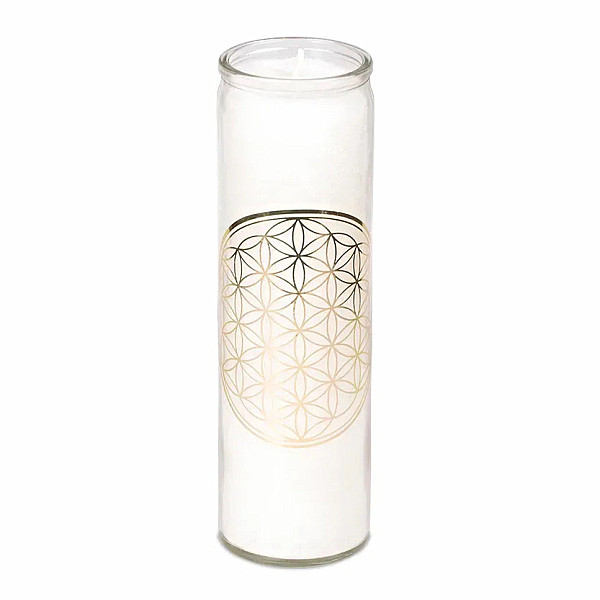 Levně Vonná svíčka ve skle s vůní máty, lemongrass a kadidla Květina života bílá - cca 800 g