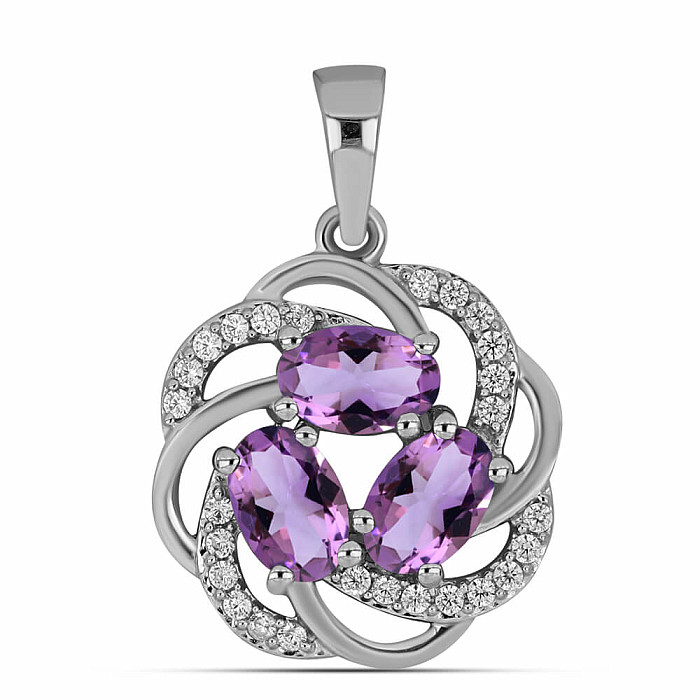 Přívěsek stříbrný s broušenými africkými ametysty a zirkony Ag 925 010902 AFAM - 1,5 cm, 2,6 g