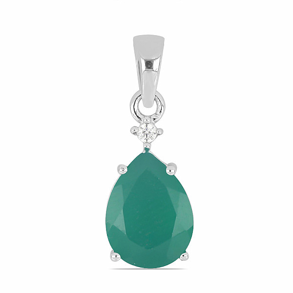 Levně Přívěsek stříbrný ve tvaru kapky se zeleným achátem a zirkonem Ag 925 015649 GA - 1,6 cm, 1,6 g