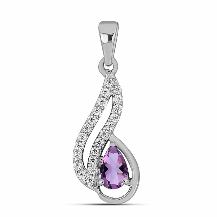 Přívěsek stříbrný s broušeným africkým ametystem a zirkony Ag 925 015699 AFAM - 1,8 cm, 2 g