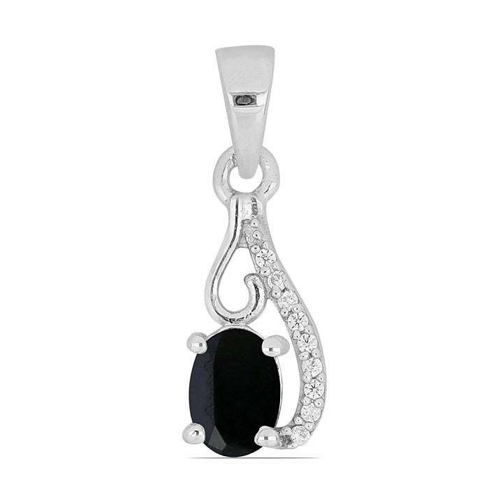 Levně Přívěsek stříbrný s onyxem a zirkony Ag 925 020065 ONY - 1,5 cm, 1,2 g
