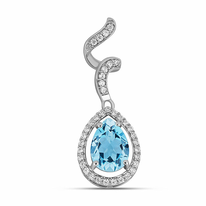 Přívěsek stříbrný s broušeným Blue Sky topazem a zirkony Ag 925 029497 BT - 3,1 cm, 2,2 g