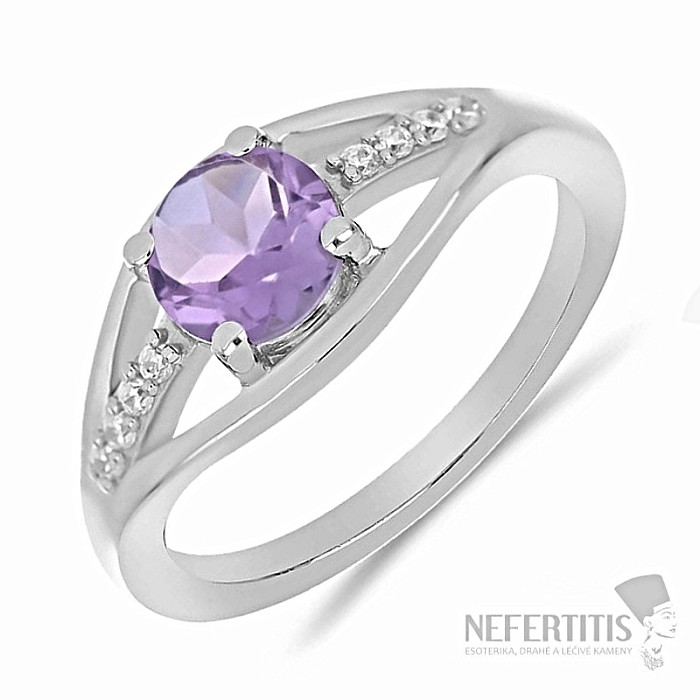 Prsten stříbrný s brazilským ametystem a zirkony Ag 925 010436 BRAME - 62 mm  2 g