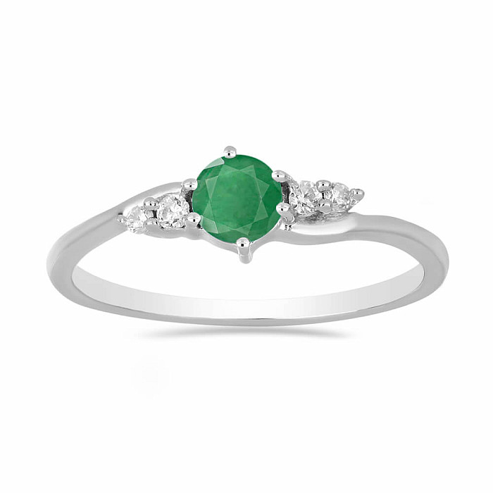 Prsten stříbrný s broušeným smaragdem a zirkony Ag 925 011580 EM - 54 mm , 1,8 g