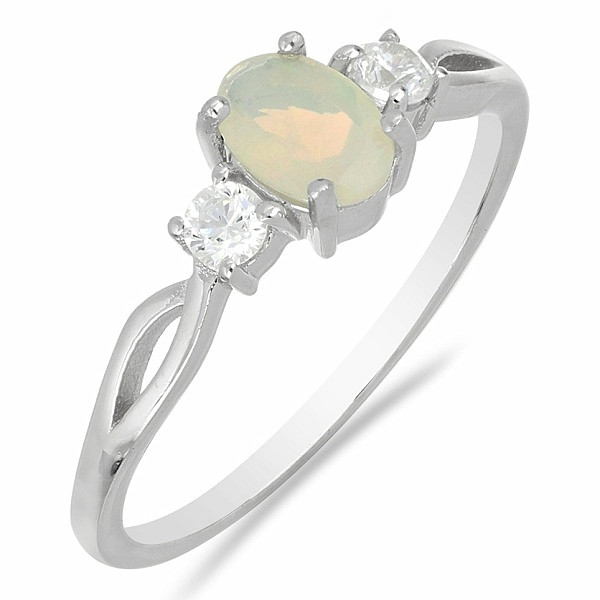 Prsten stříbrný s etiopským opálem a velkými zirkony Ag 925 012108 ETOP - 54 mm , 2,0 g