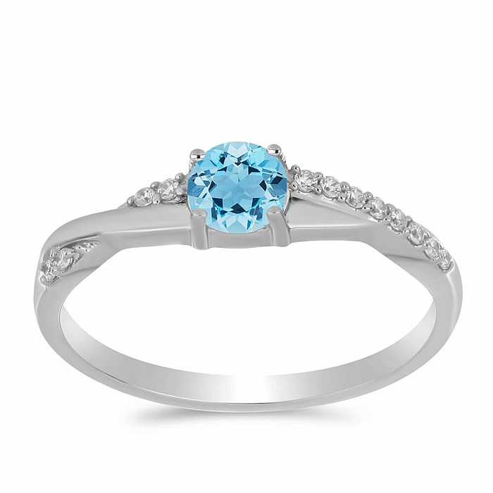 Prsten stříbrný s Blue Sky topazem a zirkony Ag 925 012722 BT - 62 mm , 1,7 g