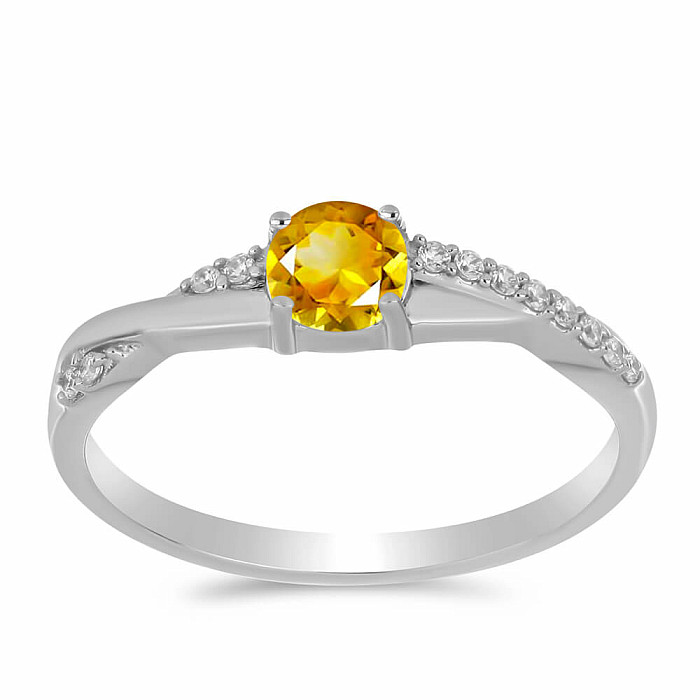 Prsten stříbrný s broušeným citrínem a zirkony Ag 925 012722 CT - 62 mm , 1,7 g