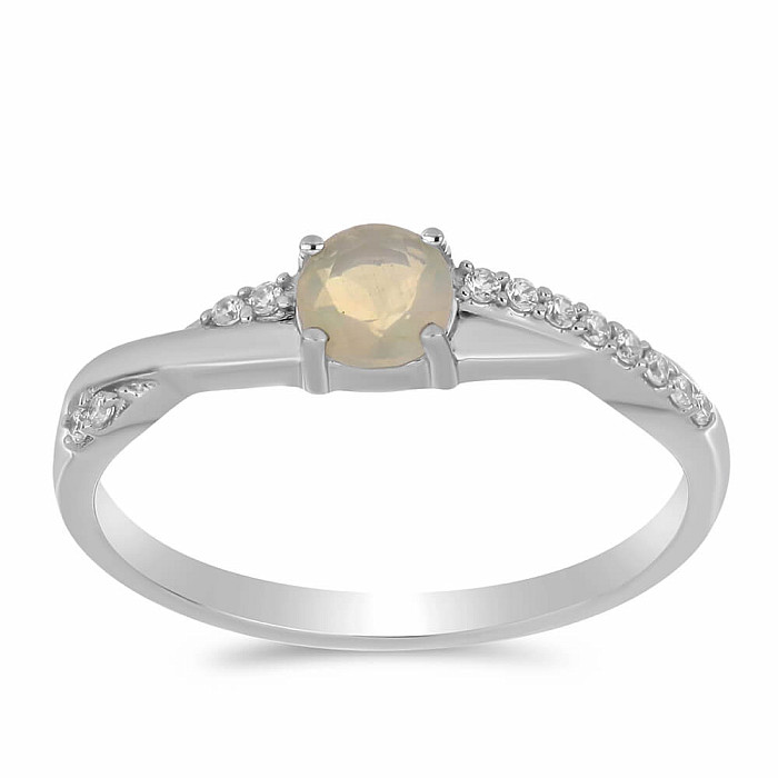 Prsten stříbrný s broušeným etiopským opálem a zirkony Ag 925 012722 ETOP - 52 mm (US 6), 1,7 g