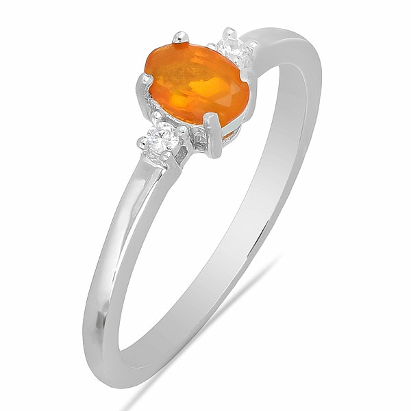Levně Prsten stříbrný s oranžovým opálem a zirkony Ag 925 015001 OROP - 52 mm (US 6), 1,4 g