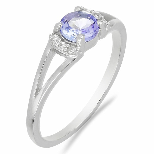 Prsten stříbrný s tanzanitem a zirkony Ag 925 015090 TZ - 52 mm , 1,5 g