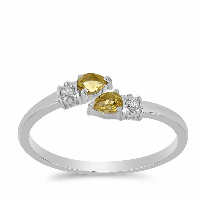 Prsten stříbrný s broušeným citrínem a zirkony Ag 925 016430 CT - 62 mm , 2,1 g