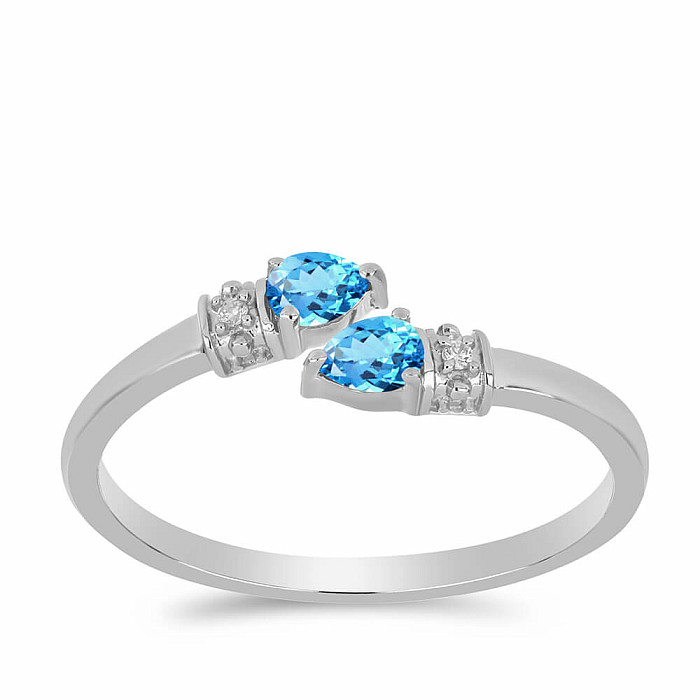Prsten stříbrný se Swiss Blue topazem a zirkony Ag 925 016430 SBT - 59 mm (US 9), 2,1 g