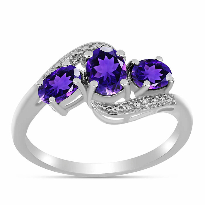 Prsten stříbrný s africkým ametystem a zirkony Ag 925 016535 AFAM - 62 mm  2,8 g