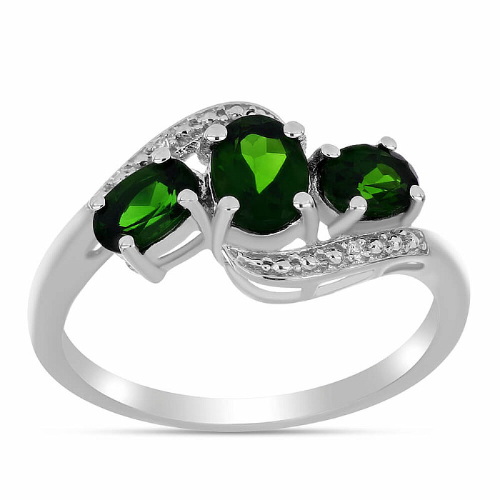 Prsten stříbrný s broušeným chromdiopsidem a zirkony Ag 925 016535 DIO - 52 mm , 2,8 g