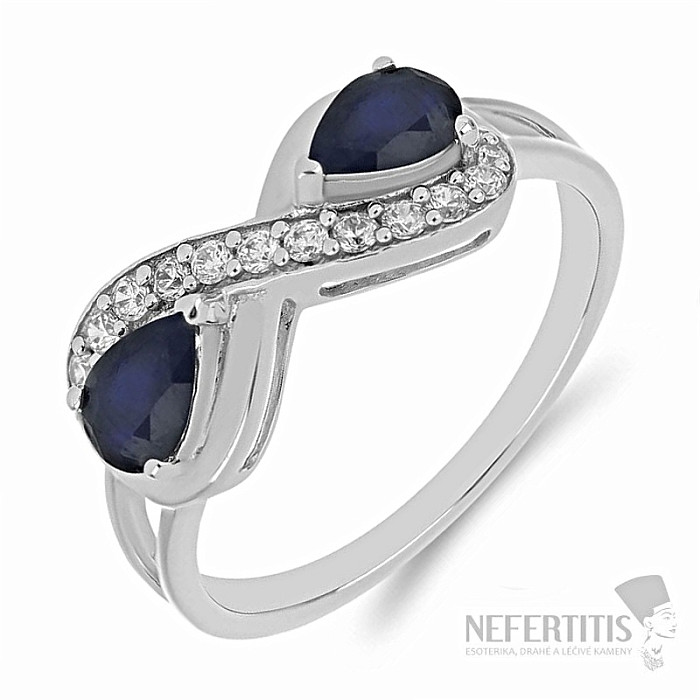 Prsten stříbrný s modrým safírem a zirkony Ag 925 016796 SAF - 62 mm  2,9 g