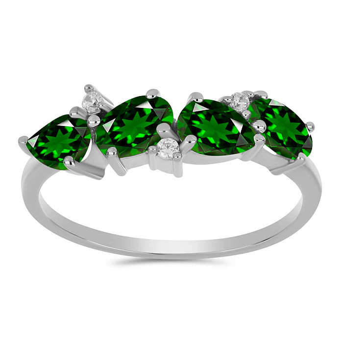 Prsten stříbrný s broušeným chromdiopsidem a zirkony Ag 925 017035 DIO - 57 mm , 2,4 g