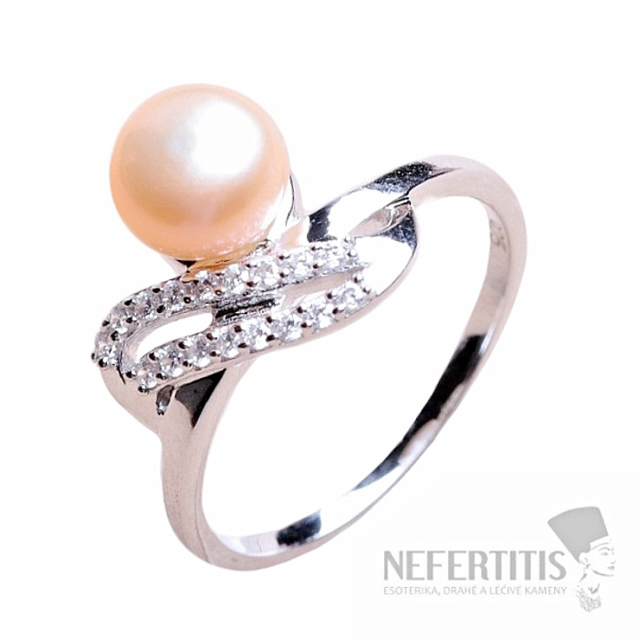 Prsten stříbrný s růžovou perlou a zirkony Ag 925 017135 PP - 56 mm , 3,0 g