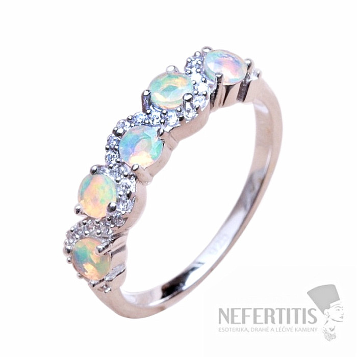 Prsten stříbrný s etiopskými opály a zirkony Ag 925 020711 ETOP - 62 mm  2,1 g