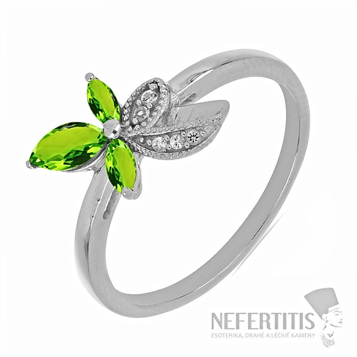 Prsten stříbrný s broušenými olivíny a zirkony Ag 925 026097 PD - 62 mm  2,1 g
