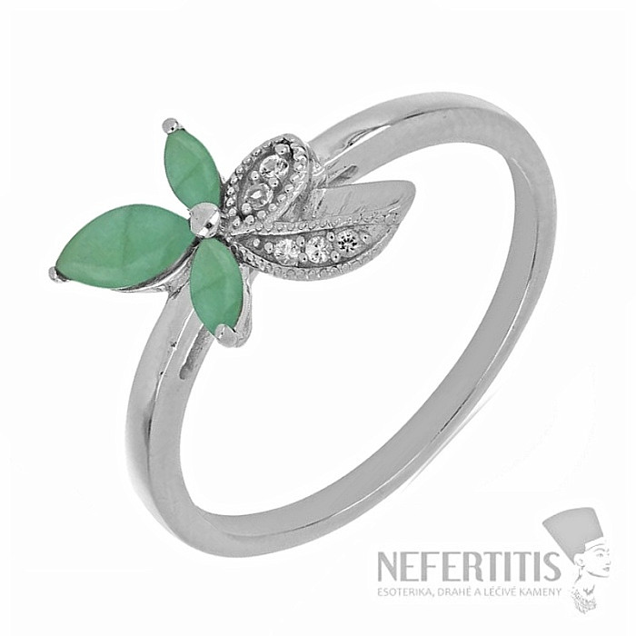 Prsten stříbrný s broušenými smaragdy a zirkony Ag 925 026097 EM - 57 mm , 2,1 g