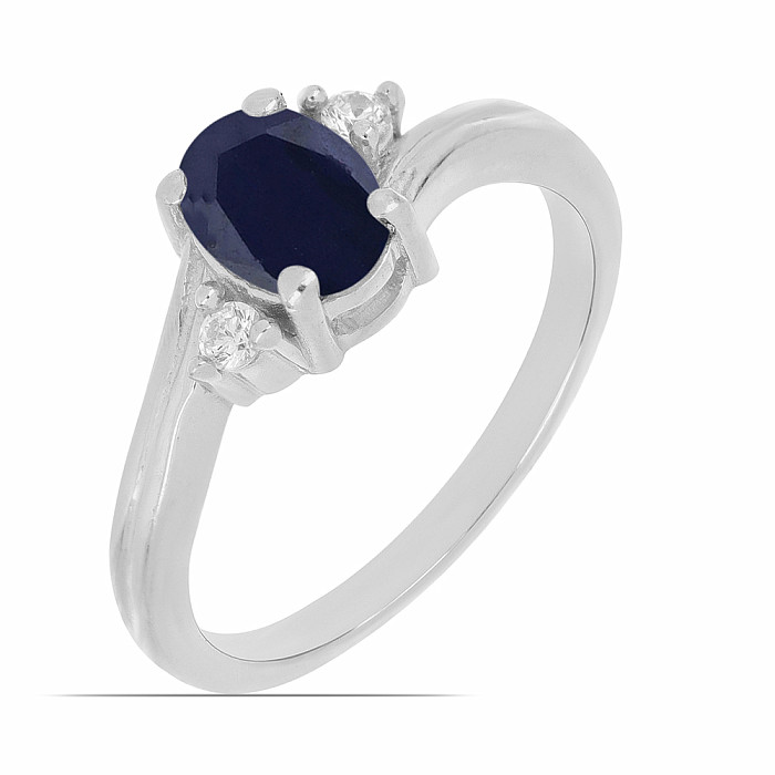 Prsten stříbrný s modrým safírem a zirkony Ag 925 026295 SAF - 62 mm  2,66 g