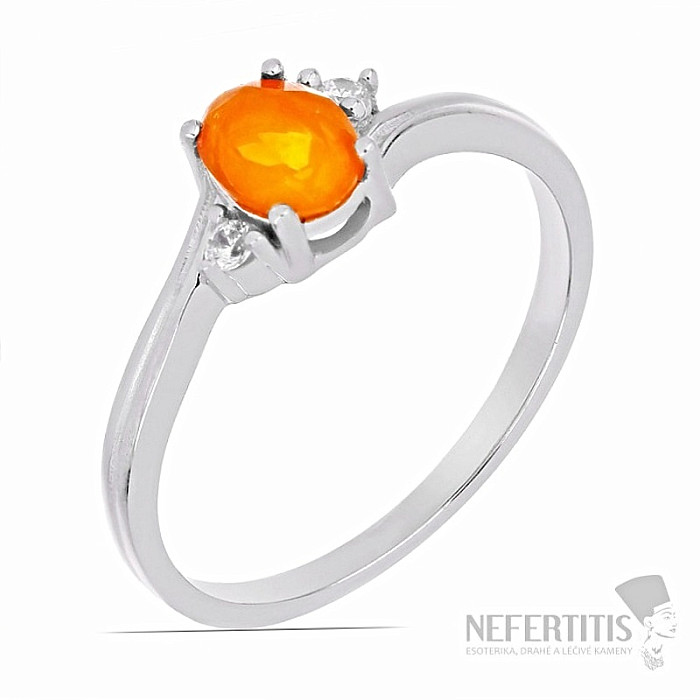 Prsten stříbrný s oranžovým opálem a zirkony Ag 925 026295 OROP - 59 mm , 2,4 g