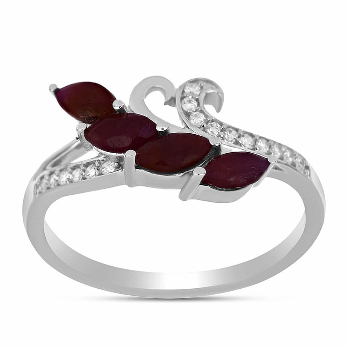 Prsten stříbrný s broušeným rubínem a zirkony Ag 925 026347 RB - 59 mm (US 9), 3 g