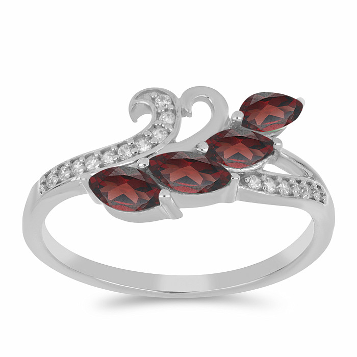 Prsten stříbrný s broušeným granátem a zirkony Ag 925 026347 GT - 52 mm , 3 g