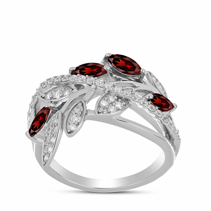 Prsten stříbrný s broušeným granátem a zirkony Ag 925 065681 GT - 52 mm , 3,7 g
