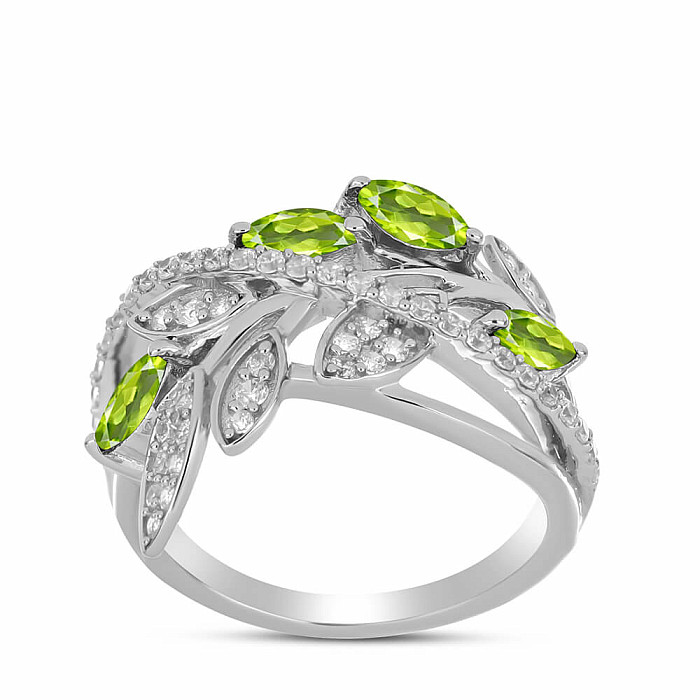 Prsten stříbrný s broušeným olivínem a zirkony Ag 925 065681 PD - 57 mm , 3,7 g