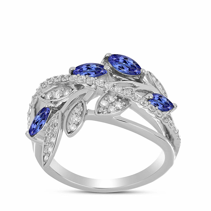 Prsten stříbrný s broušeným tanzanitem a zirkony Ag 925 065681 TZ - 52 mm , 3,7 g