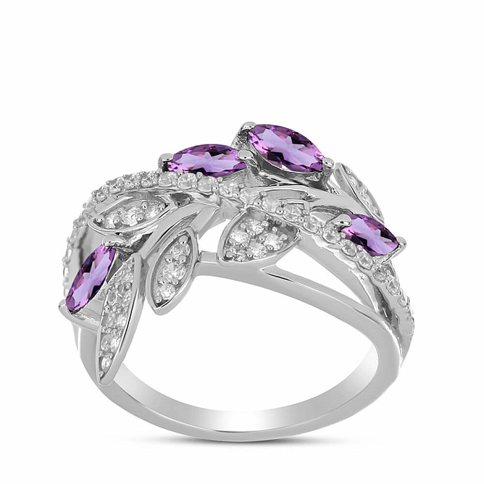 Prsten stříbrný s brazilským ametystem a zirkony Ag 925 065681 BRAME - 59 mm  3,7 g