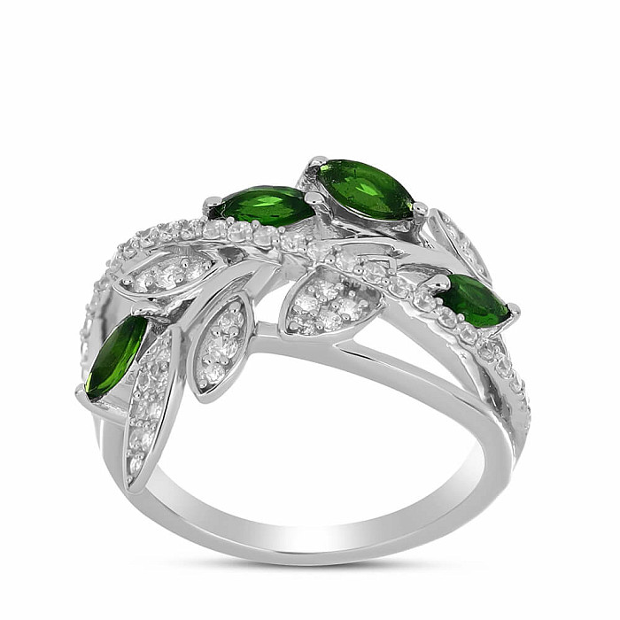 Prsten stříbrný s broušeným chromdiopsidem a zirkony Ag 925 065681 DIO - 57 mm , 3,7 g