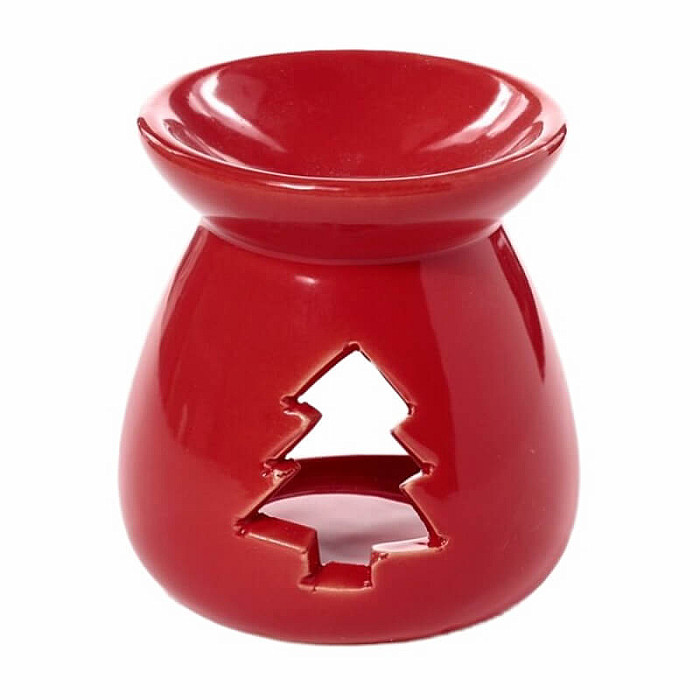 Aroma lampa keramická Vánoční stromeček červený - cca 6,5 x 7,5 cm