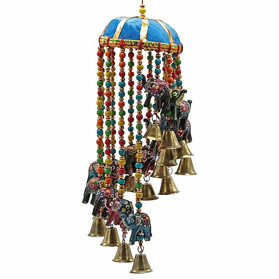 Feng Shui dekorace závěsná 15 slonů se zvonečky - cca 10 x 40 cm