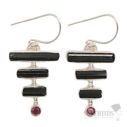 Designer earrings with black tourmalines, silver Ag 925 E1