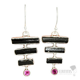 Designer-Ohrringe mit schwarzen Turmalinen, Silber Ag 925 E1