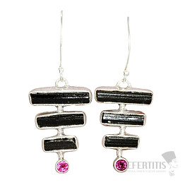 Designer-Ohrringe mit schwarzen Turmalinen, Silber Ag 925 E1