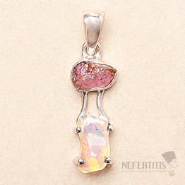 Ethiopian opal and pink tourmaline pendant silver Ag 925 LOT10